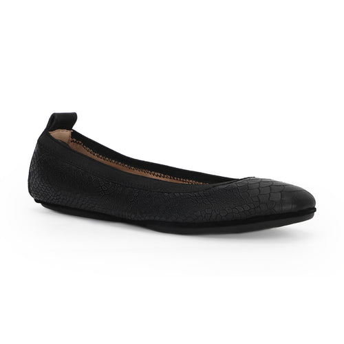 Samara Foldable Ballet Flat in Black Python Embossed Leather