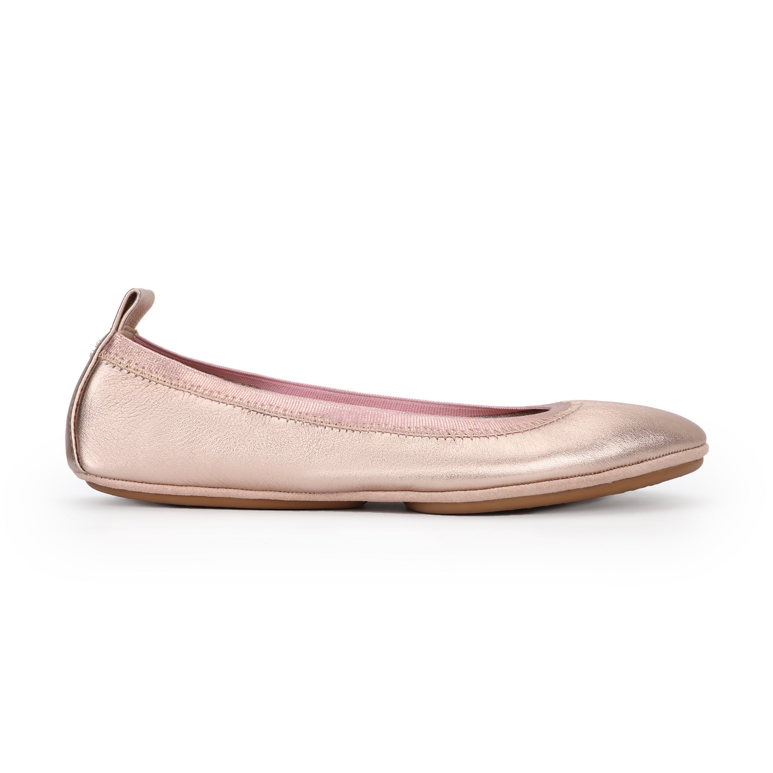 Samara Foldable Ballet Flat in Rose Gold Leather