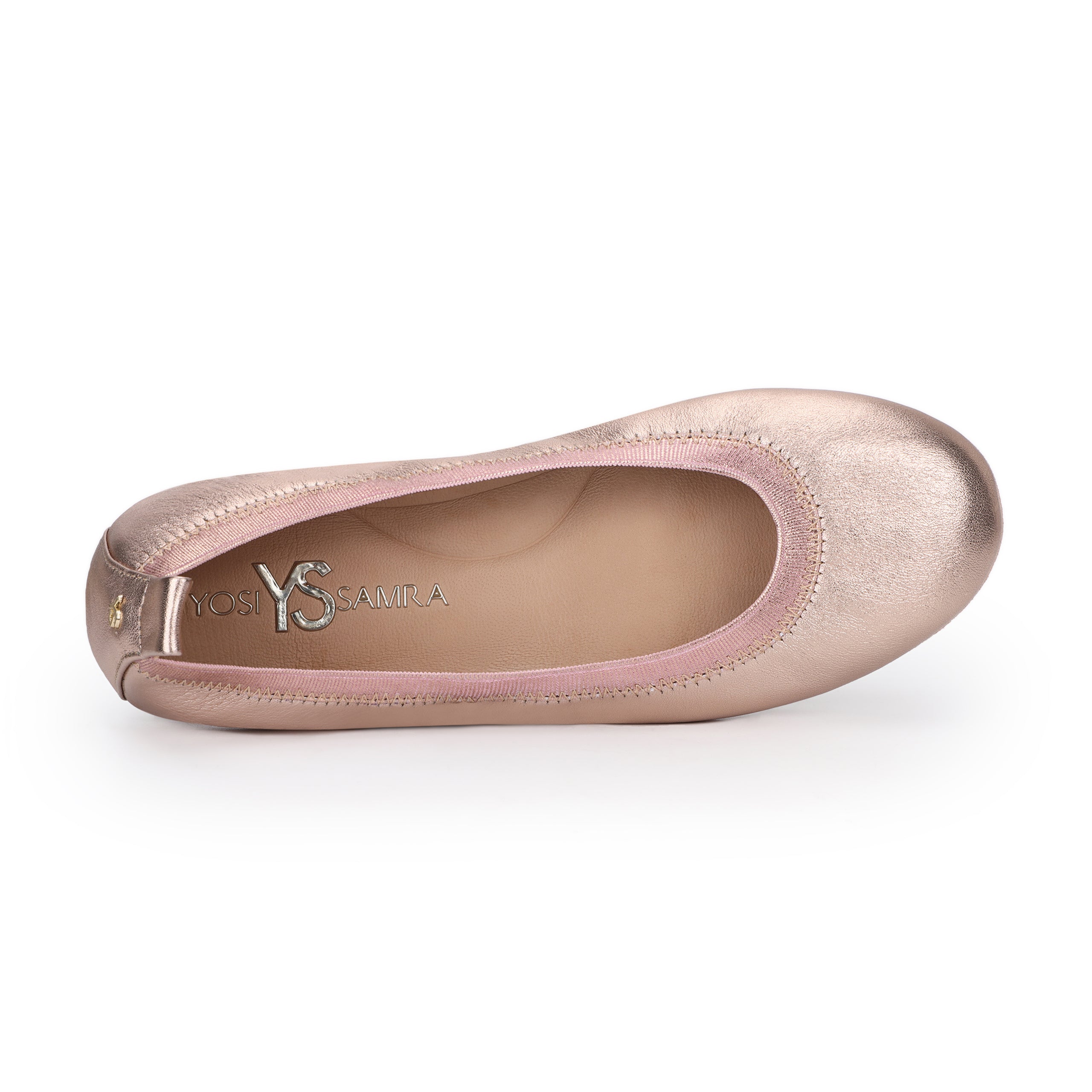 Samara Foldable Ballet Flat in Rose Gold Leather