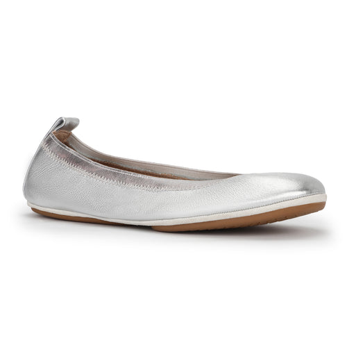 Samara Foldable Ballet Flat in Silver Metallic Leather