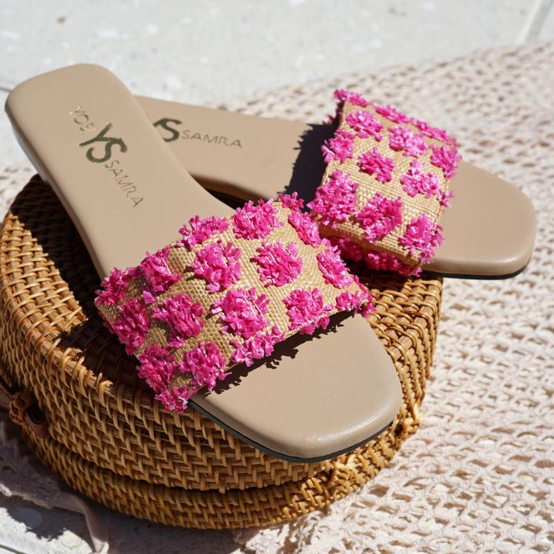 Reese Slide in Pink Raffia